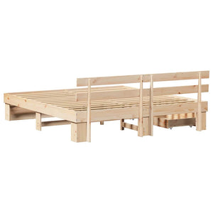 vidaXL Bed Frame with Headboard Brown 200 x 200 cm Solid Pine Wood