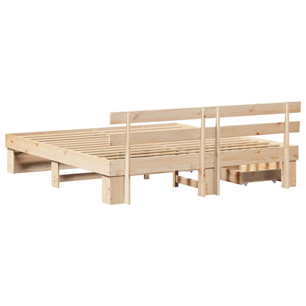 vidaXL Bed Frame with Headboard Brown 200 x 200 cm Solid Pine Wood
