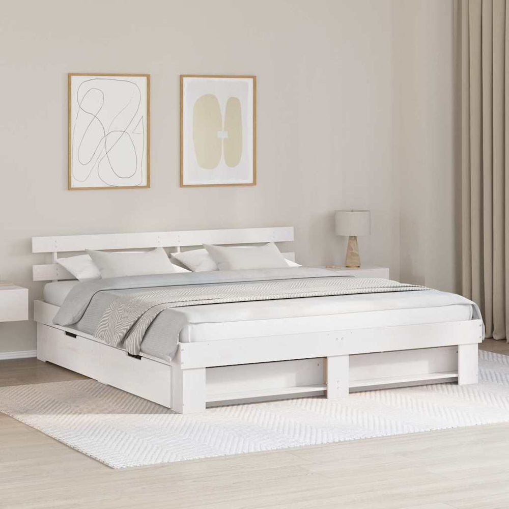 vidaXL Bed Frame with Headboard White 200 x 200 cm Solid Pine Wood