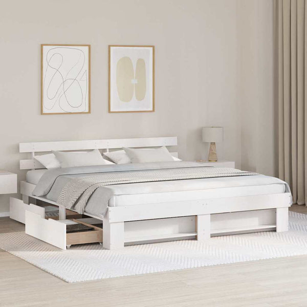 vidaXL Bed Frame with Headboard White 200 x 200 cm Solid Pine Wood