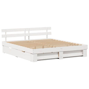 vidaXL Bed Frame with Headboard White 200 x 200 cm Solid Pine Wood