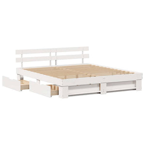 vidaXL Bed Frame with Headboard White 200 x 200 cm Solid Pine Wood