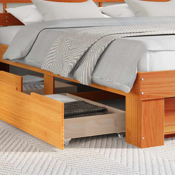 vidaXL Bed Frame Waxed Brown 200 x 200 cm Solid Pine Wood