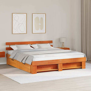 vidaXL Bed Frame Waxed Brown 200 x 200 cm Solid Pine Wood