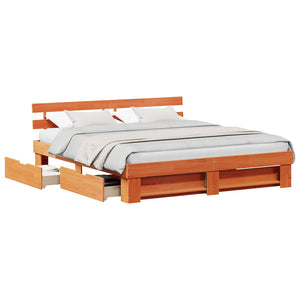vidaXL Bed Frame Waxed Brown 200 x 200 cm Solid Pine Wood