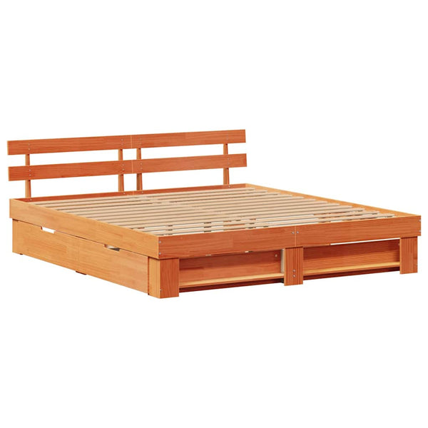 vidaXL Bed Frame Waxed Brown 200 x 200 cm Solid Pine Wood
