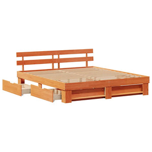 vidaXL Bed Frame Waxed Brown 200 x 200 cm Solid Pine Wood