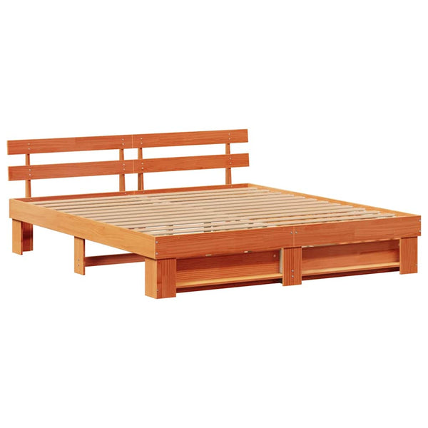 vidaXL Bed Frame Waxed Brown 200 x 200 cm Solid Pine Wood