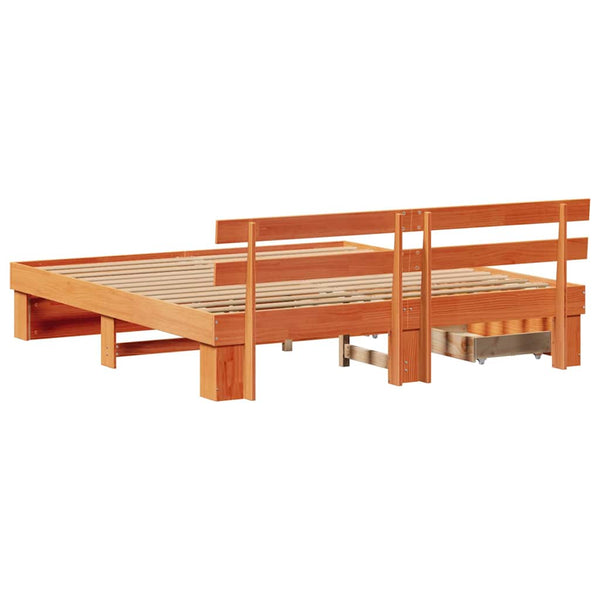 vidaXL Bed Frame Waxed Brown 200 x 200 cm Solid Pine Wood