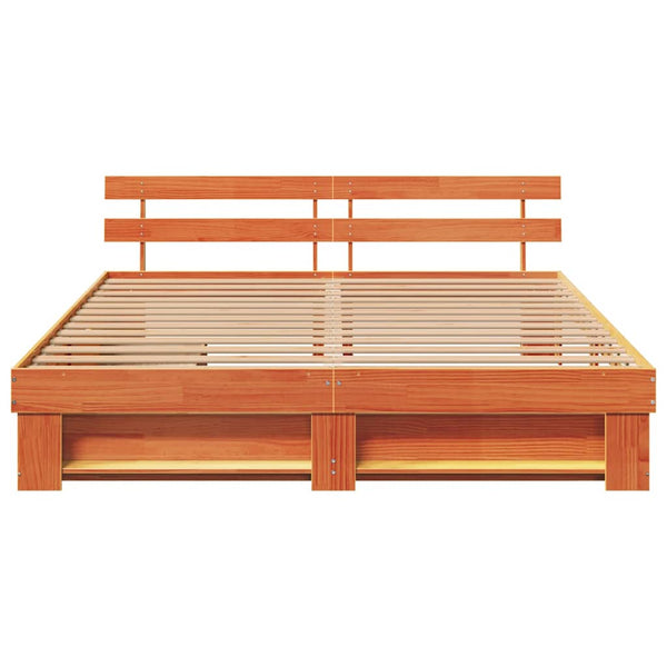 vidaXL Bed Frame Waxed Brown 200 x 200 cm Solid Pine Wood