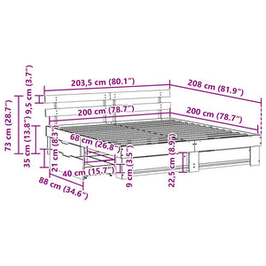 vidaXL Bed Frame Waxed Brown 200 x 200 cm Solid Pine Wood