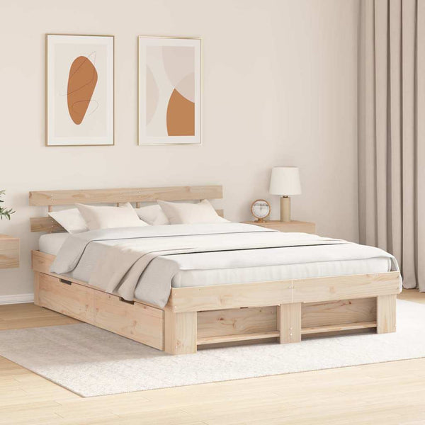 vidaXL Bed Frame with Headboard Brown 150 x 200 cm Solid Pine Wood