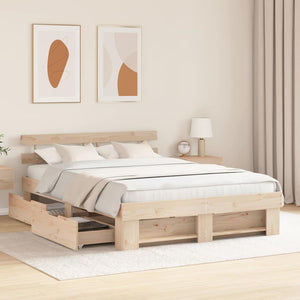 vidaXL Bed Frame with Headboard Brown 150 x 200 cm Solid Pine Wood
