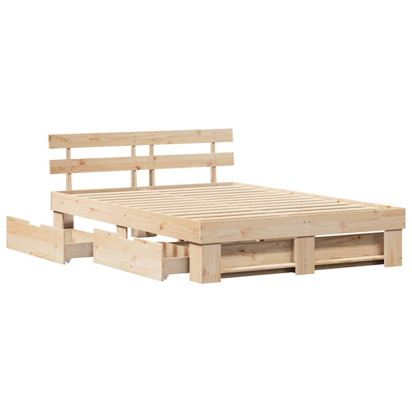 vidaXL Bed Frame with Headboard Brown 150 x 200 cm Solid Pine Wood