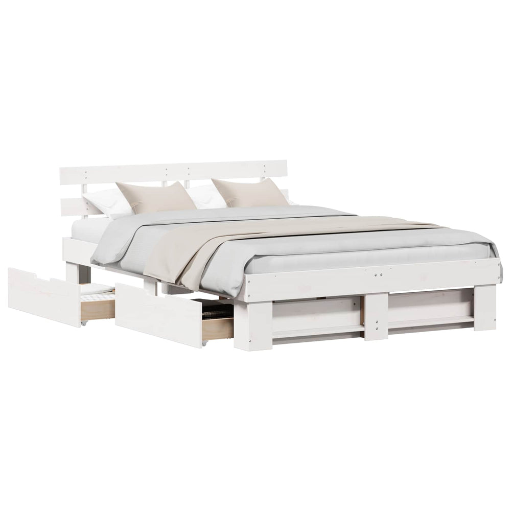 vidaXL Bed Frame with Headboard White 150 x 200 cm Solid Pine Wood