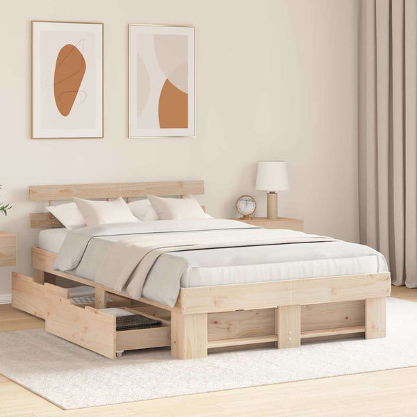 vidaXL Bed Frame with Headboard Brown 135 x 190 cm Solid Pine Wood