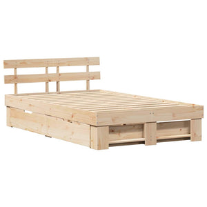 vidaXL Bed Frame with Headboard Brown 135 x 190 cm Solid Pine Wood