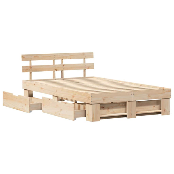 vidaXL Bed Frame with Headboard Brown 135 x 190 cm Solid Pine Wood