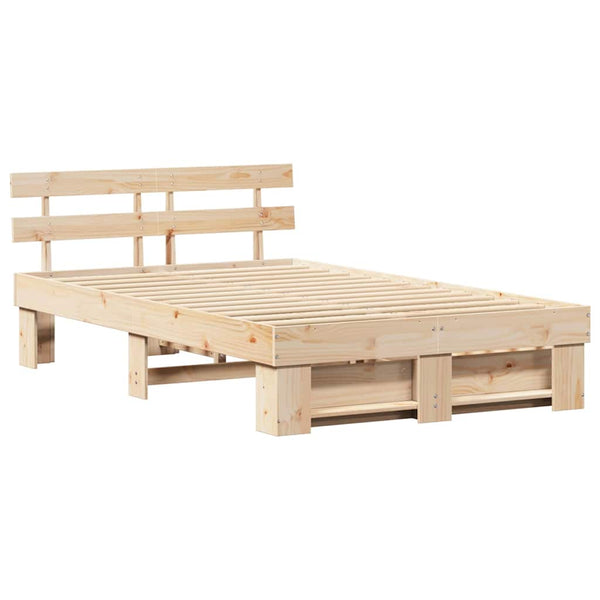vidaXL Bed Frame with Headboard Brown 135 x 190 cm Solid Pine Wood