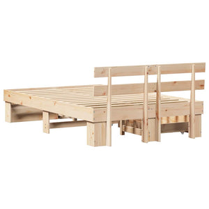 vidaXL Bed Frame with Headboard Brown 135 x 190 cm Solid Pine Wood