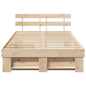 vidaXL Bed Frame with Headboard Brown 135 x 190 cm Solid Pine Wood