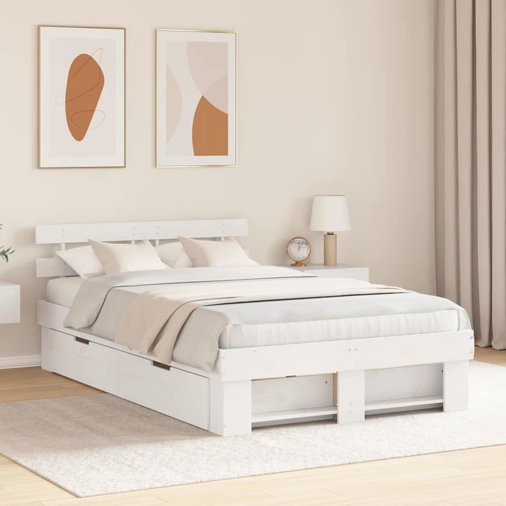 vidaXL Bed Frame with Headboard White 135 x 190 cm Solid Pine