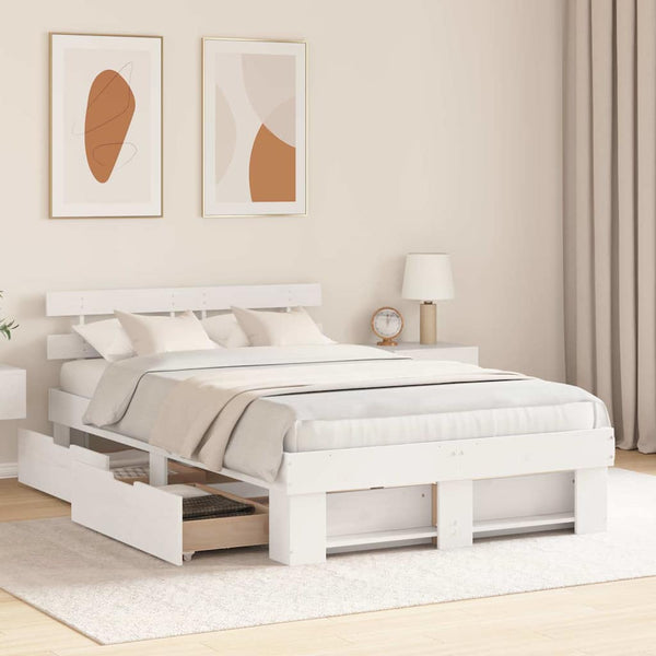 vidaXL Bed Frame with Headboard White 135 x 190 cm Solid Pine