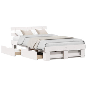 vidaXL Bed Frame with Headboard White 135 x 190 cm Solid Pine