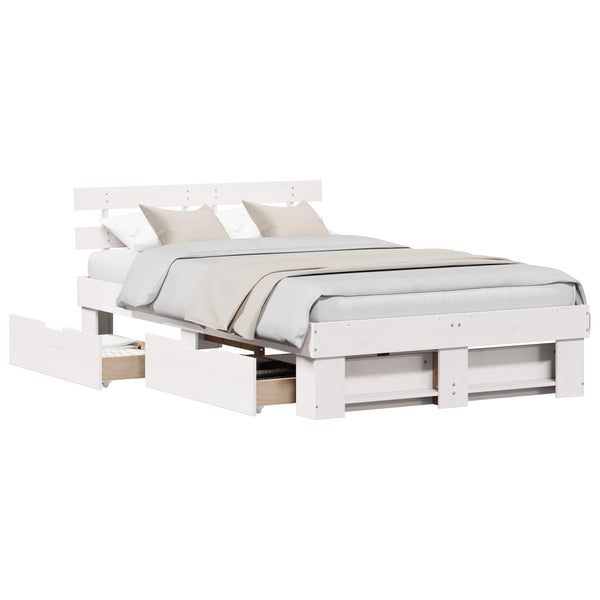 vidaXL Bed Frame with Headboard White 135 x 190 cm Solid Pine