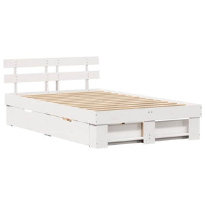 vidaXL Bed Frame with Headboard White 135 x 190 cm Solid Pine