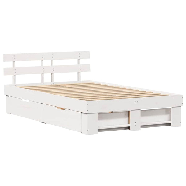 vidaXL Bed Frame with Headboard White 135 x 190 cm Solid Pine