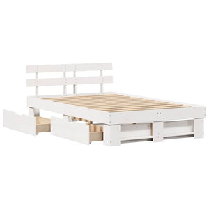 vidaXL Bed Frame with Headboard White 135 x 190 cm Solid Pine
