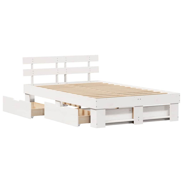 vidaXL Bed Frame with Headboard White 135 x 190 cm Solid Pine