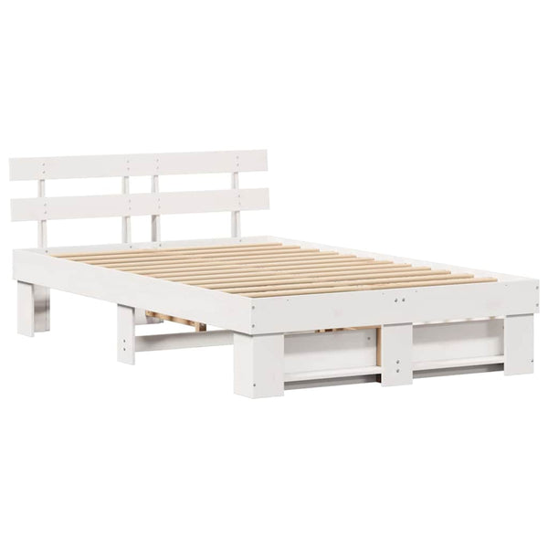 vidaXL Bed Frame with Headboard White 135 x 190 cm Solid Pine