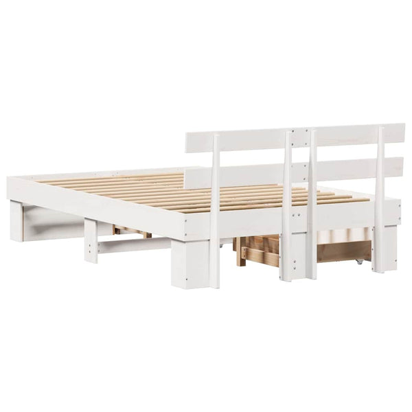 vidaXL Bed Frame with Headboard White 135 x 190 cm Solid Pine