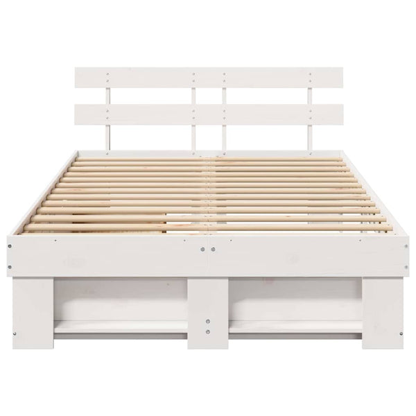 vidaXL Bed Frame with Headboard White 135 x 190 cm Solid Pine