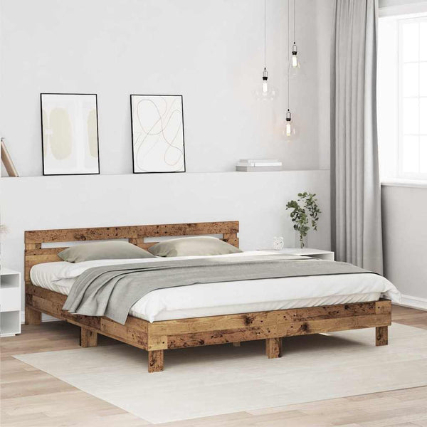 vidaXL Bed Frame with Headboard Reclaimed Wood 203 x 185 x 70 cm Engineered Wood