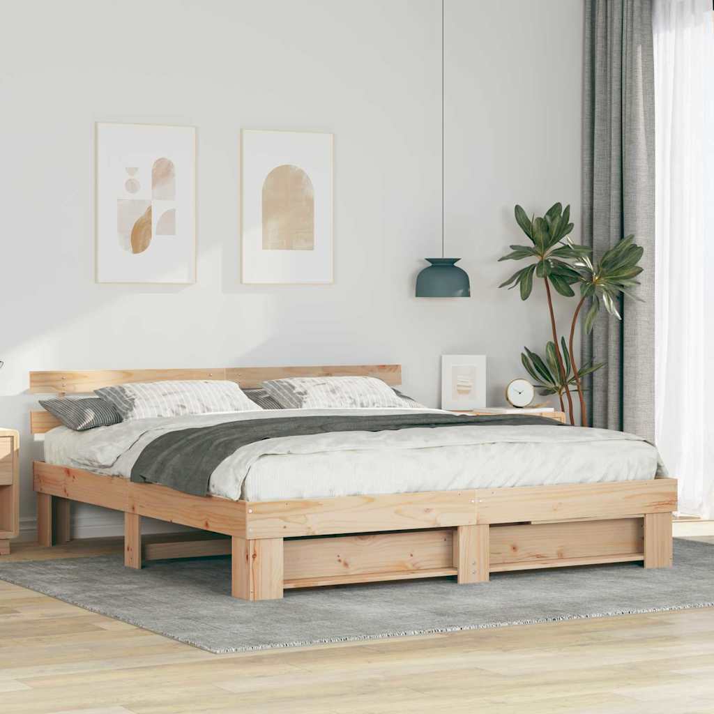 vidaXL Bed Frame with Headboard Brown 180 x 200 cm Solid Pine Wood