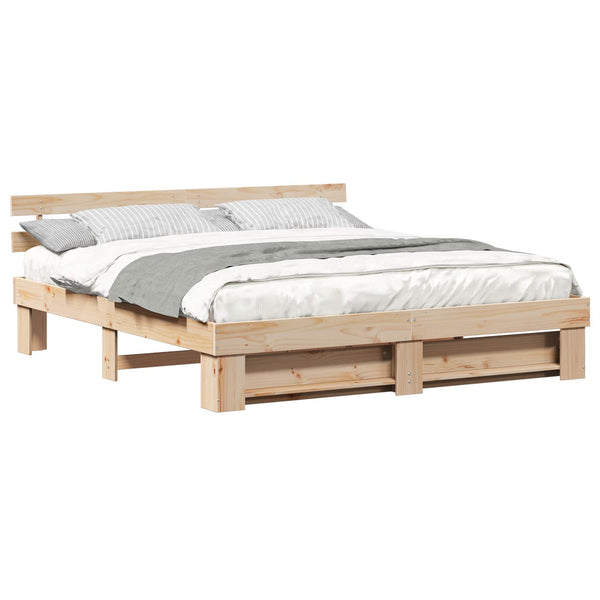 vidaXL Bed Frame with Headboard Brown 180 x 200 cm Solid Pine Wood