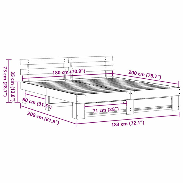 vidaXL Bed Frame with Headboard Brown 180 x 200 cm Solid Pine Wood