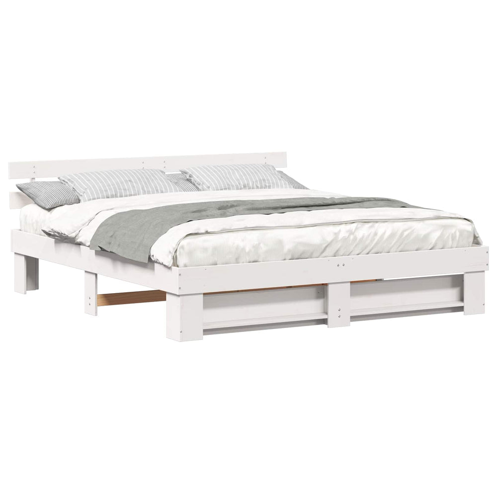 vidaXL Bed Frame with Headboard White 180 x 200 cm Solid Pine Wood