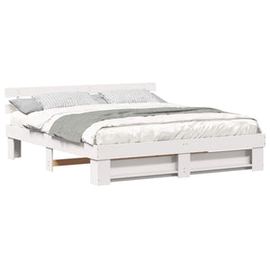 vidaXL Bed Frame with Headboard White 180 x 200 cm Solid Pine Wood