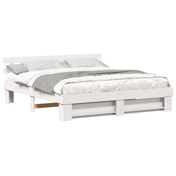vidaXL Bed Frame with Headboard White 180 x 200 cm Solid Pine Wood