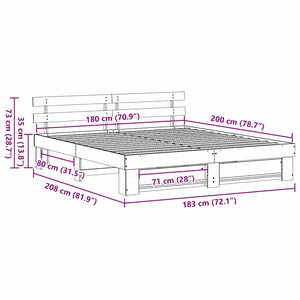 vidaXL Bed Frame with Headboard White 180 x 200 cm Solid Pine Wood