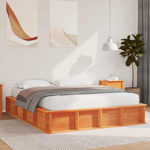 vidaXL Bed Frame Waxed Brown 160 x 200 cm Solid Pine Wood