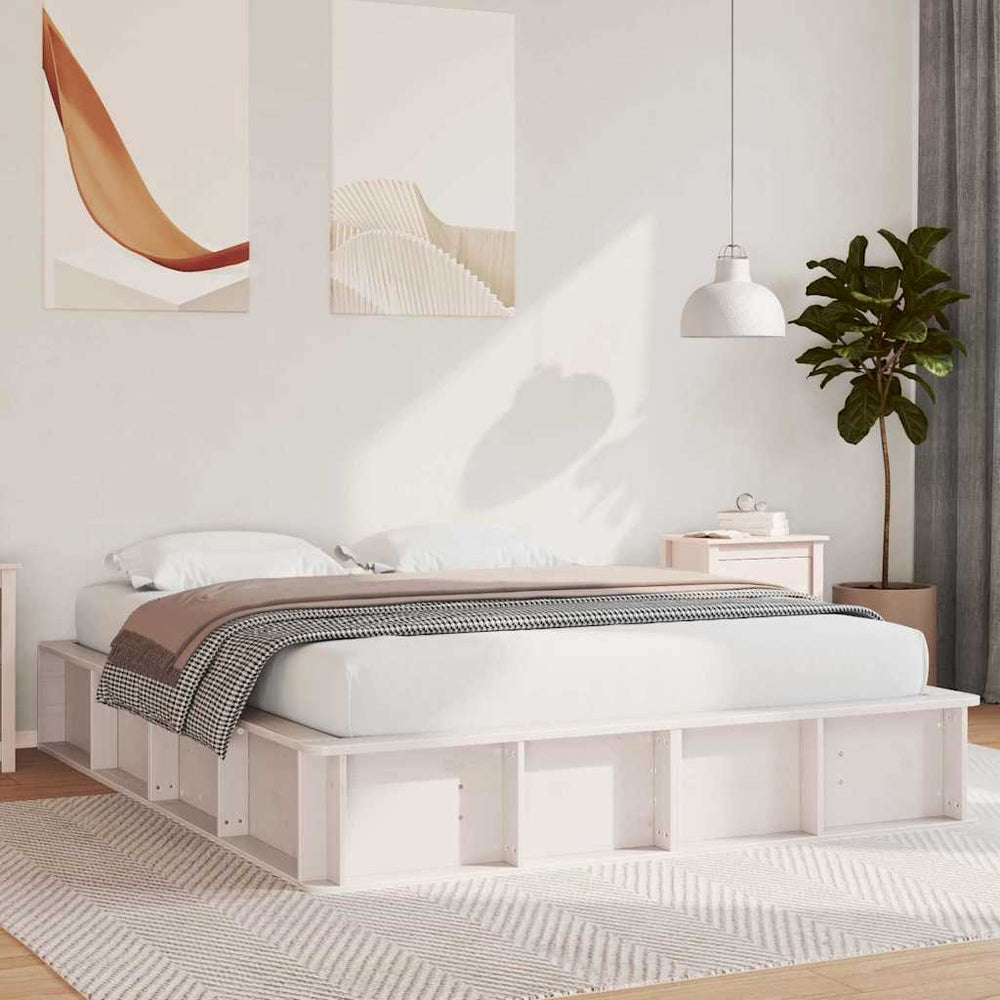 vidaXL Bed Frame White 150 x 200 cm Solid Pine Wood