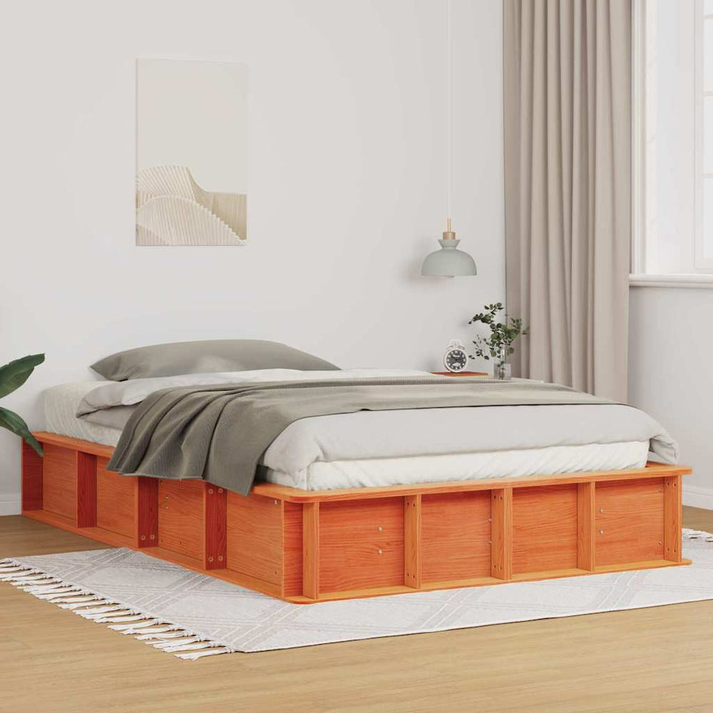 vidaXL Bed Frame Waxed Brown 120 x 200 cm Solid Pine Wood