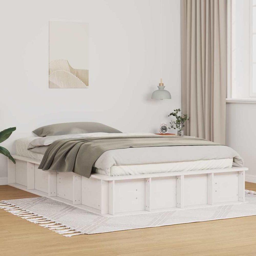 vidaXL Bed Frame White 140 x 190 cm Solid Pine Wood
