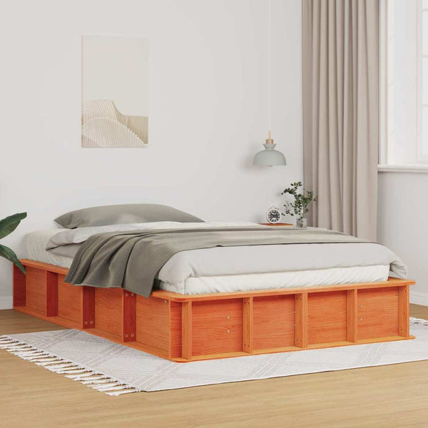 vidaXL Bed Frame Waxed Brown 140 x 190 cm Solid Pine Wood