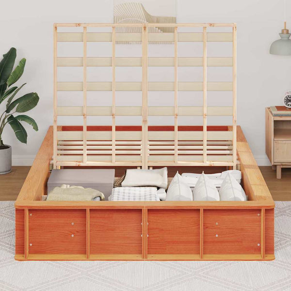 vidaXL Bed Frame Waxed Brown 140 x 190 cm Solid Pine Wood
